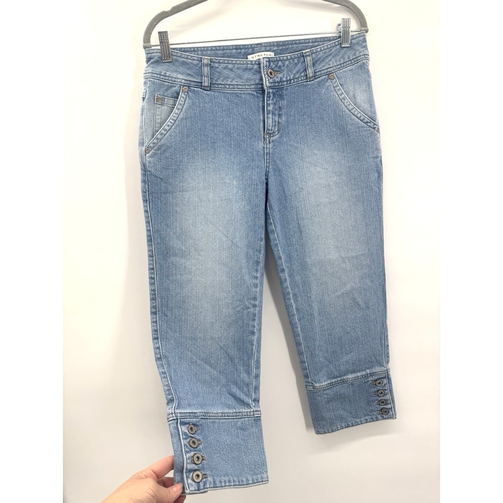 VTG Y2K Axcess Capris Denim Jeans Crop 6 Stretch Button Cuff Midrise Light Wash